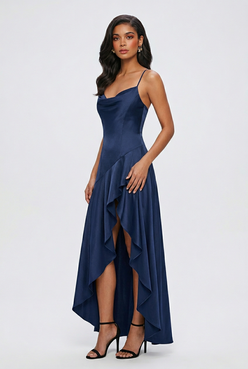 Silvia | Open Back Dark Blue Maxi Dress