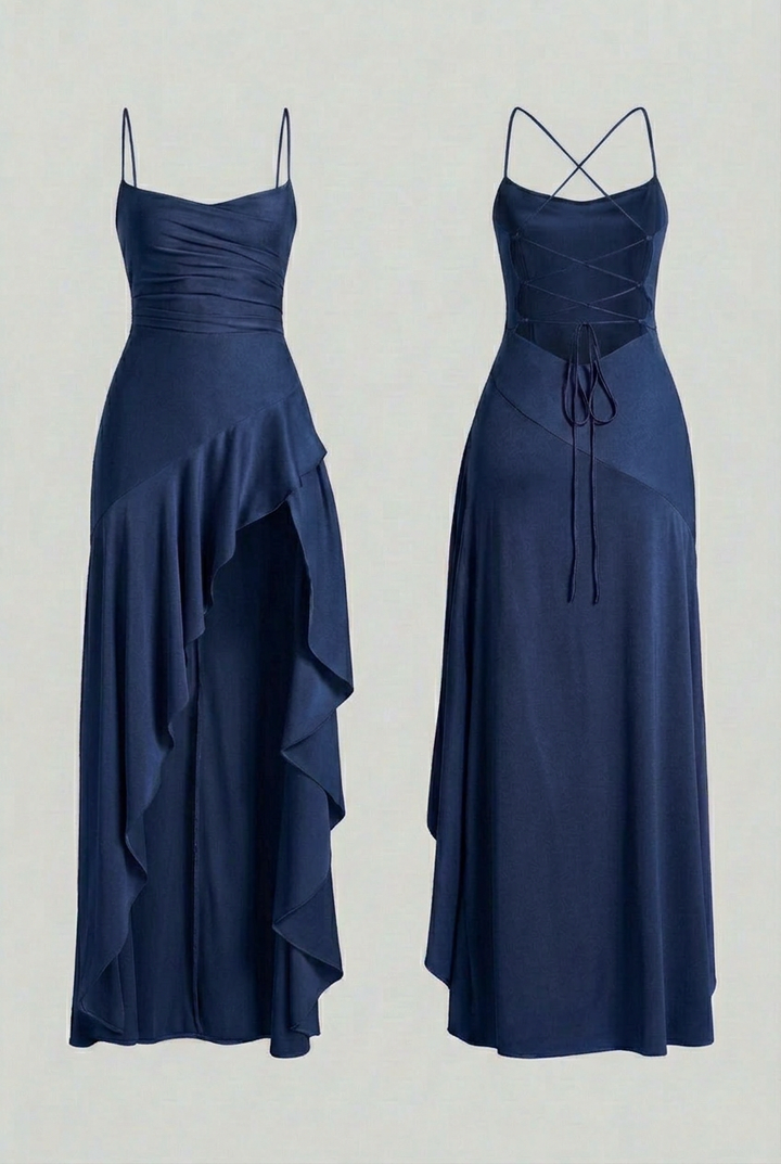 Silvia | Open Back Dark Blue Maxi Dress