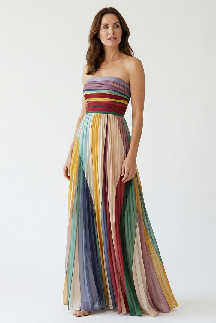 Helena | Lightweight Strapless Maxi Dress with Pleated Skirt