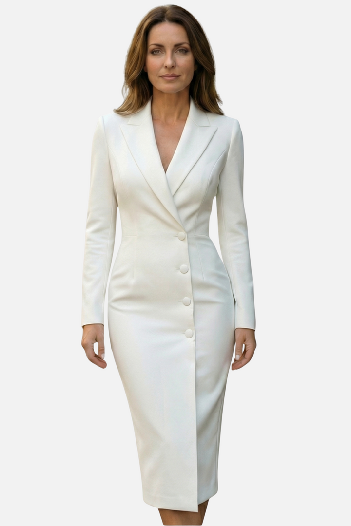 Zita | Tailored Midi Dress Featuring Elegant Toned Buttons