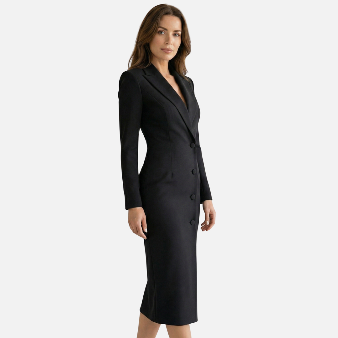 Zita | Tailored Midi Dress Featuring Elegant Toned Buttons