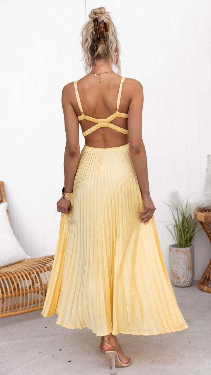 Alma™ | Yellow Pleated Summer Dress