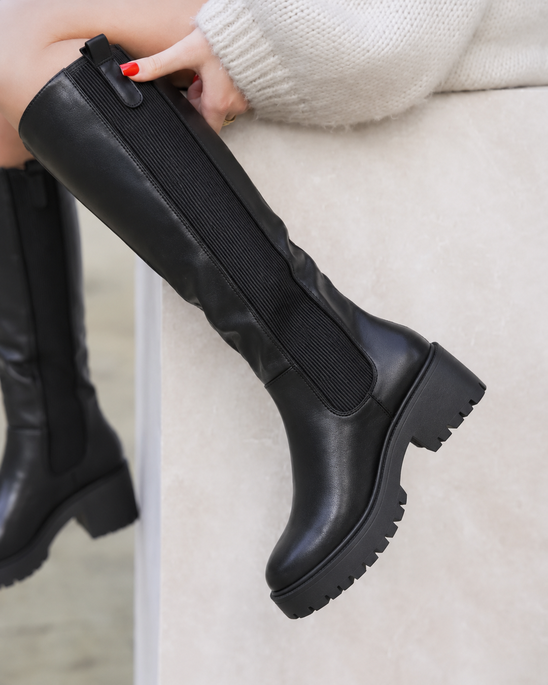 Round Toe High Boots with Side Zipper
