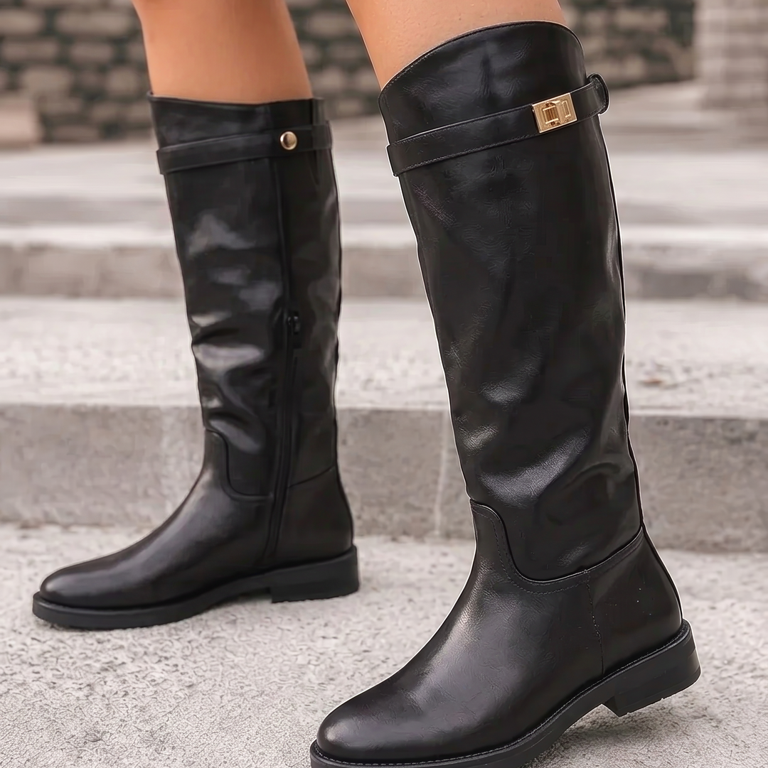 Flesh-Toned High Boots with Metallic Accents