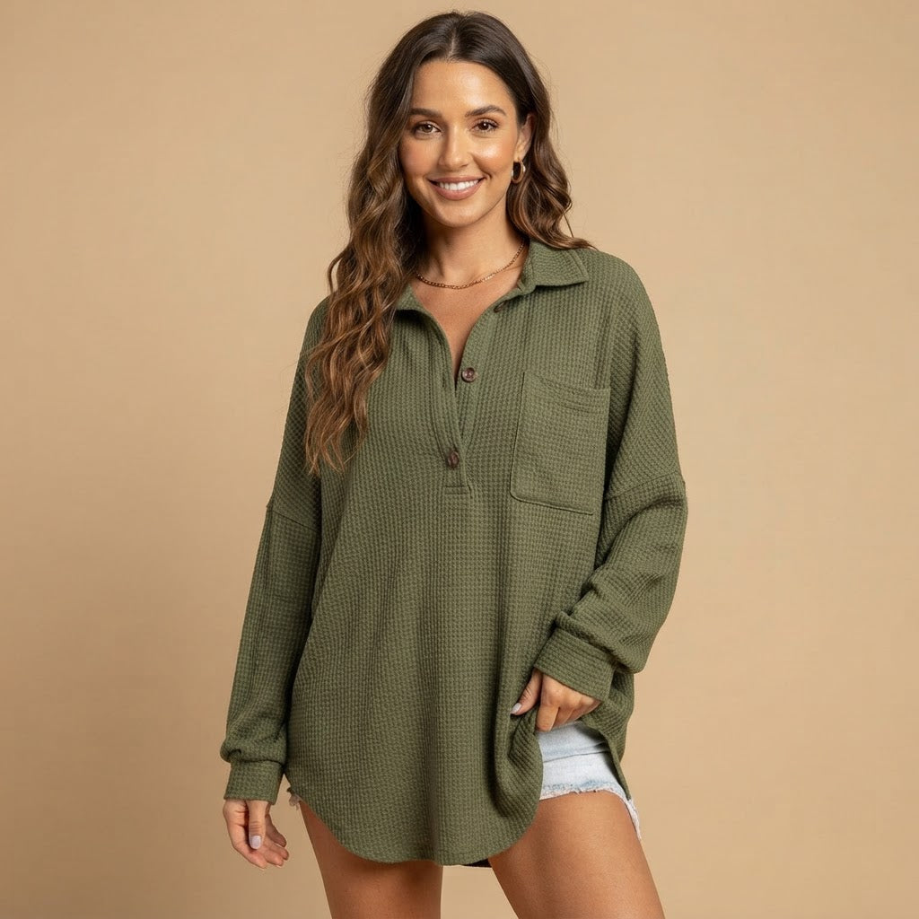 Inês - Lightweight Tunic Blouse with V Neckline and Buttons