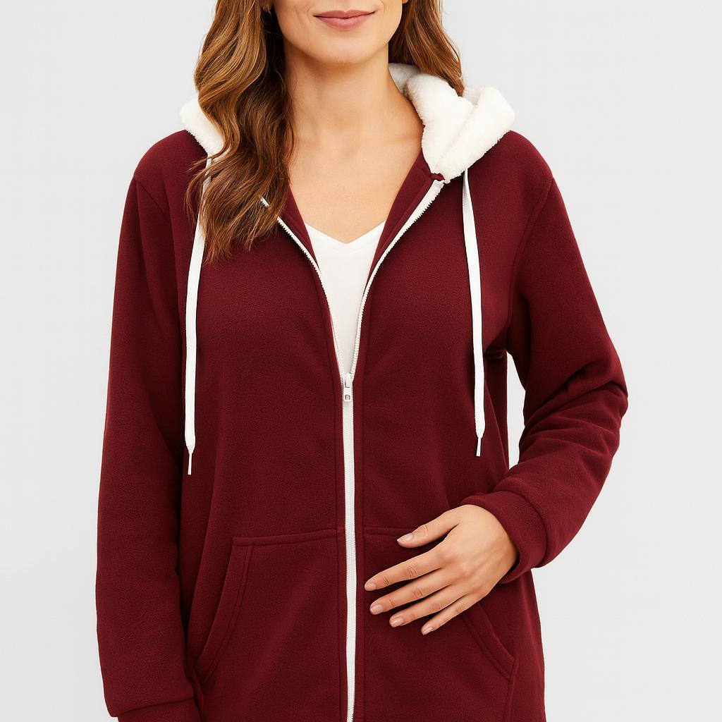 Women's Hooded Fleece Jacket with Front Zipper