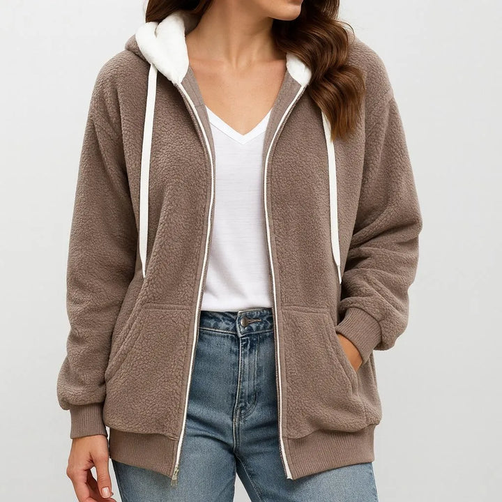 Women's Hooded Fleece Jacket with Front Zipper