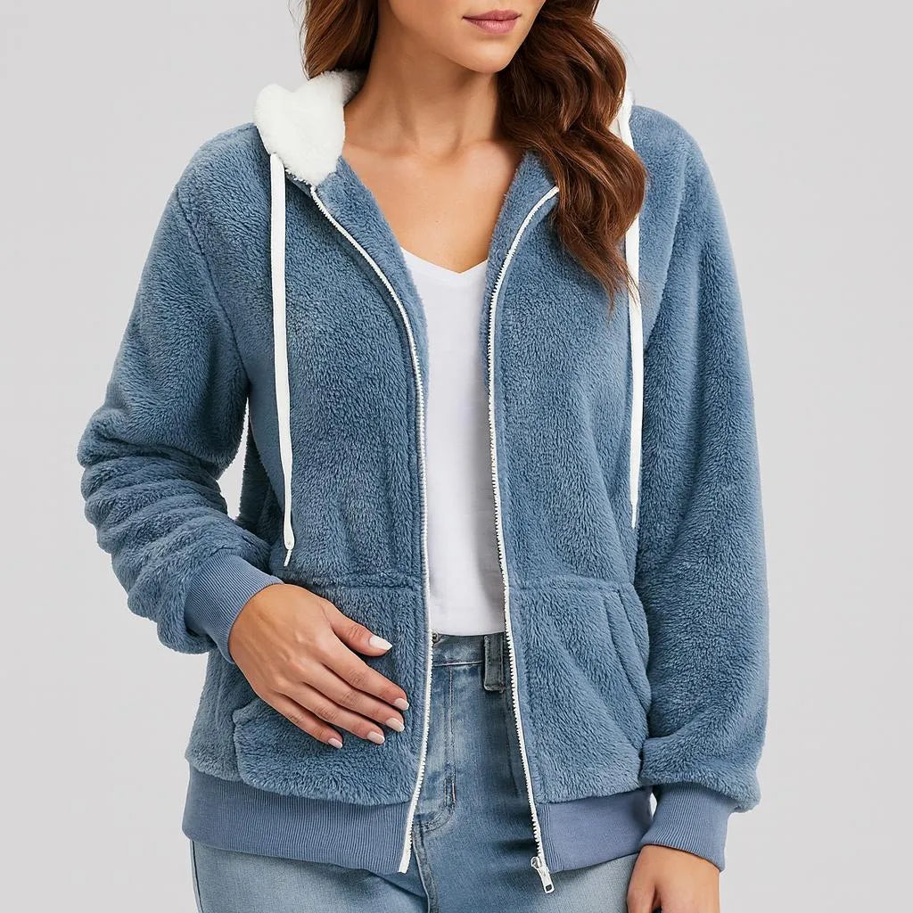 Women's Hooded Fleece Jacket with Front Zipper