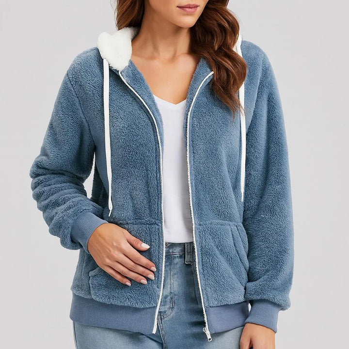 Women's Hooded Fleece Jacket with Front Zipper