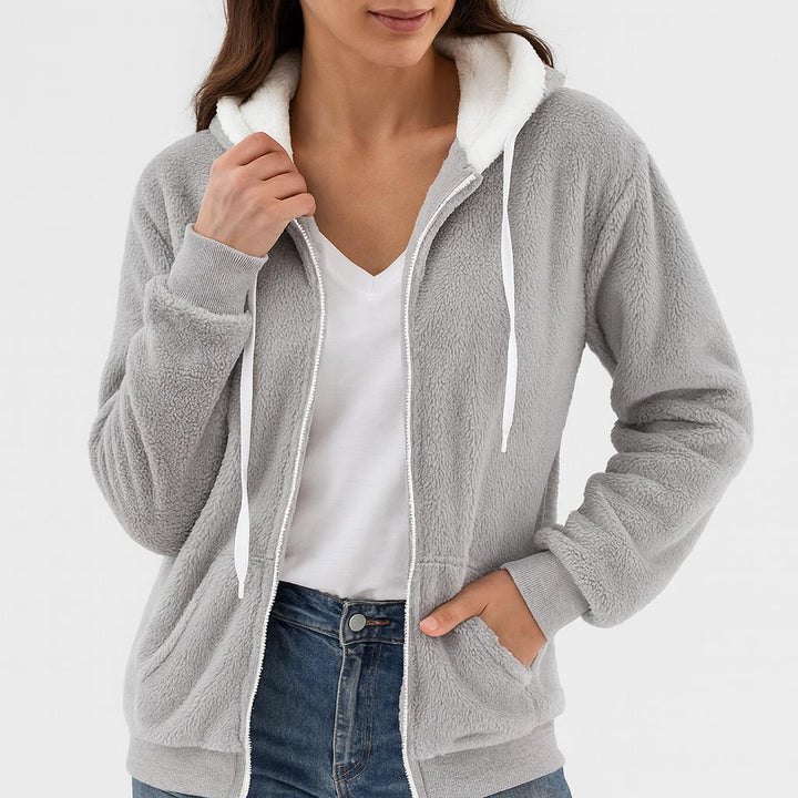 Women's Hooded Fleece Jacket with Front Zipper