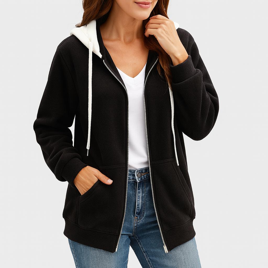Women's Hooded Fleece Jacket with Front Zipper