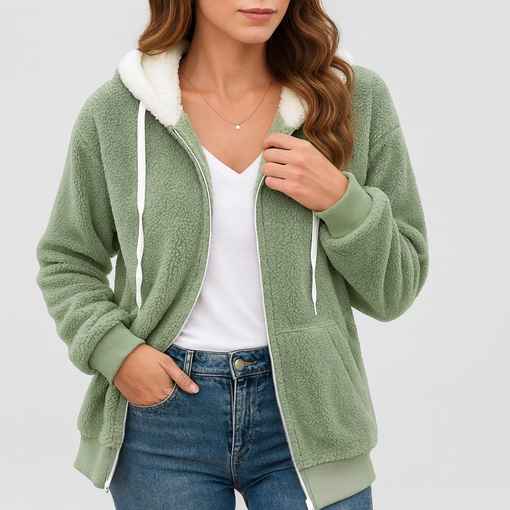 Women's Hooded Fleece Jacket with Front Zipper