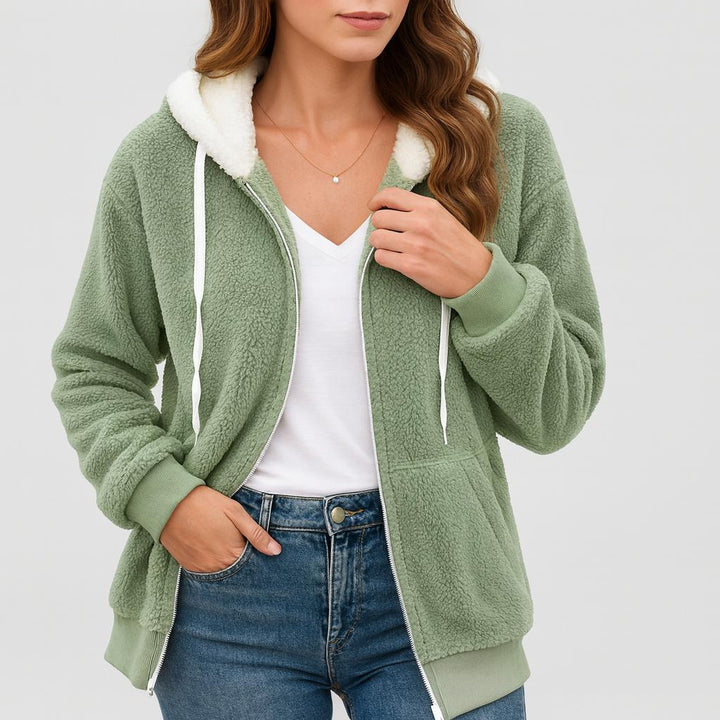 Women's Hooded Fleece Jacket with Front Zipper