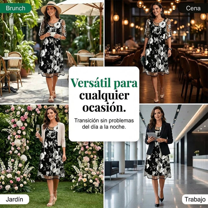 Elisa - Elegant Floral Chiffon Dress