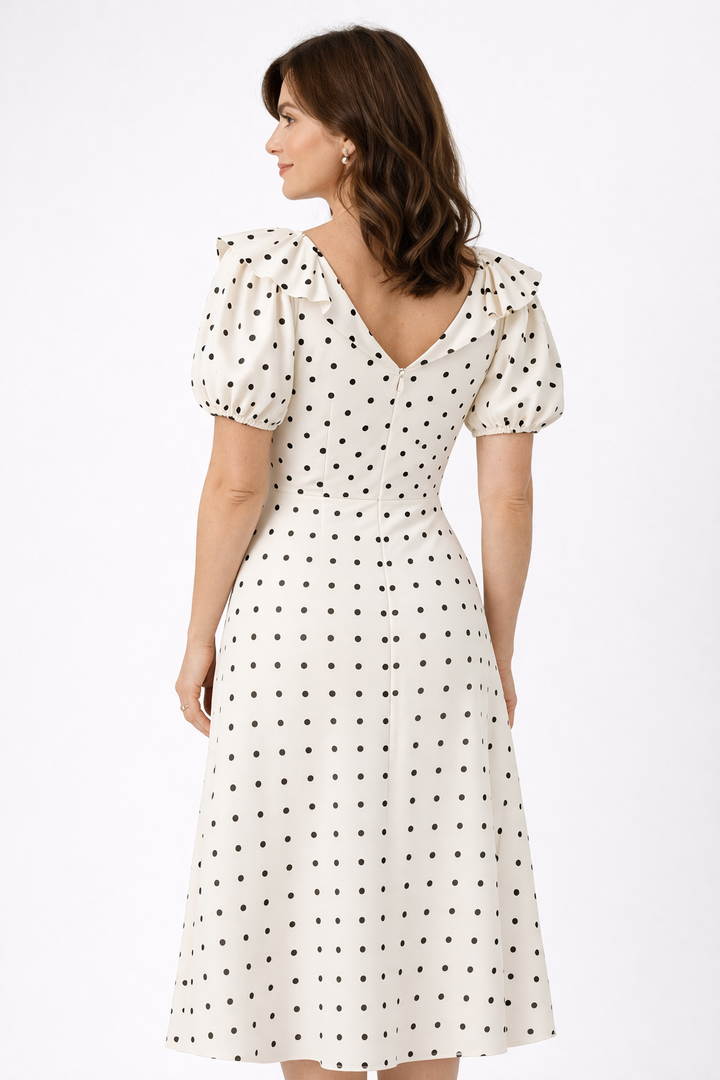 Leticia | Polka Dot Midi Dress with Ruffled Details