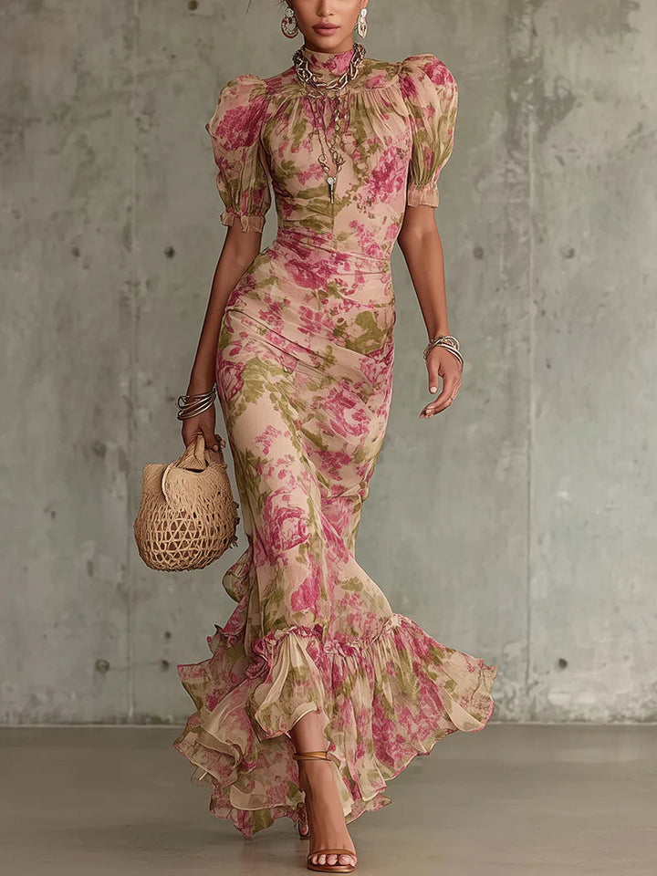Nina | Floral Maxi Dress with Statement Balloon Sleeves