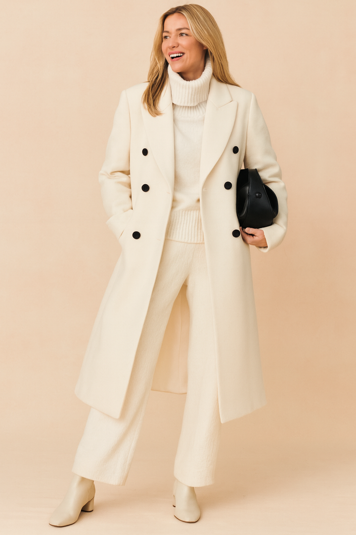 Chic Women's Wool Coat with Double Front and Long Sleeves