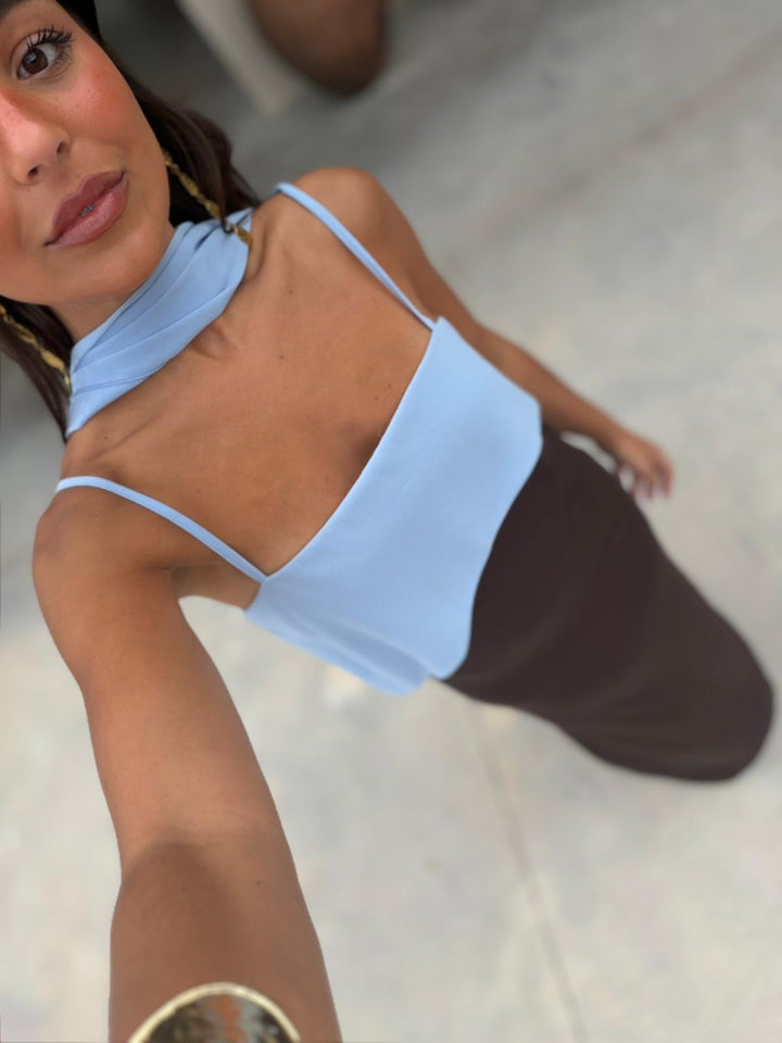 Fuzeta Dress in Brown and Blue