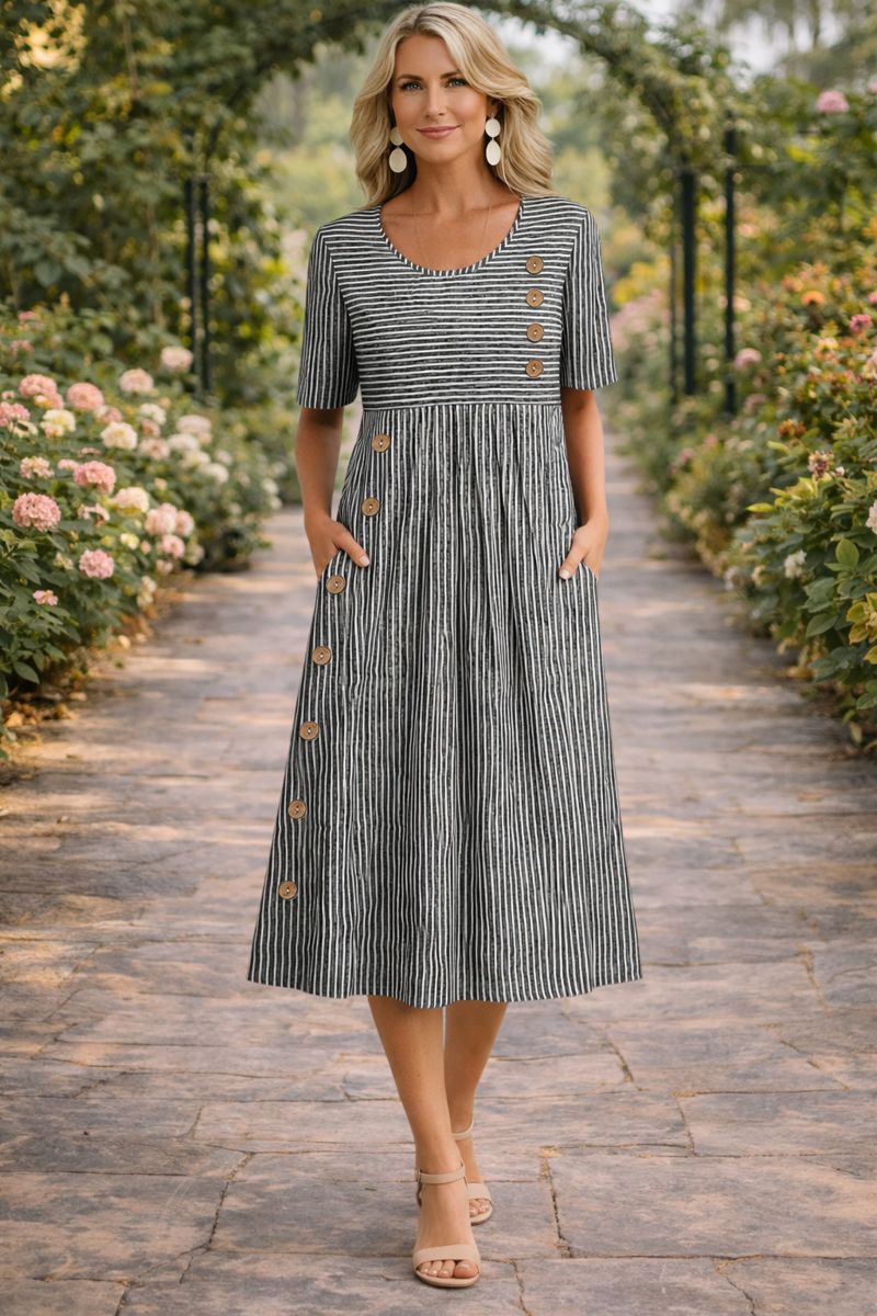 Eva - Striped Midi Dress
