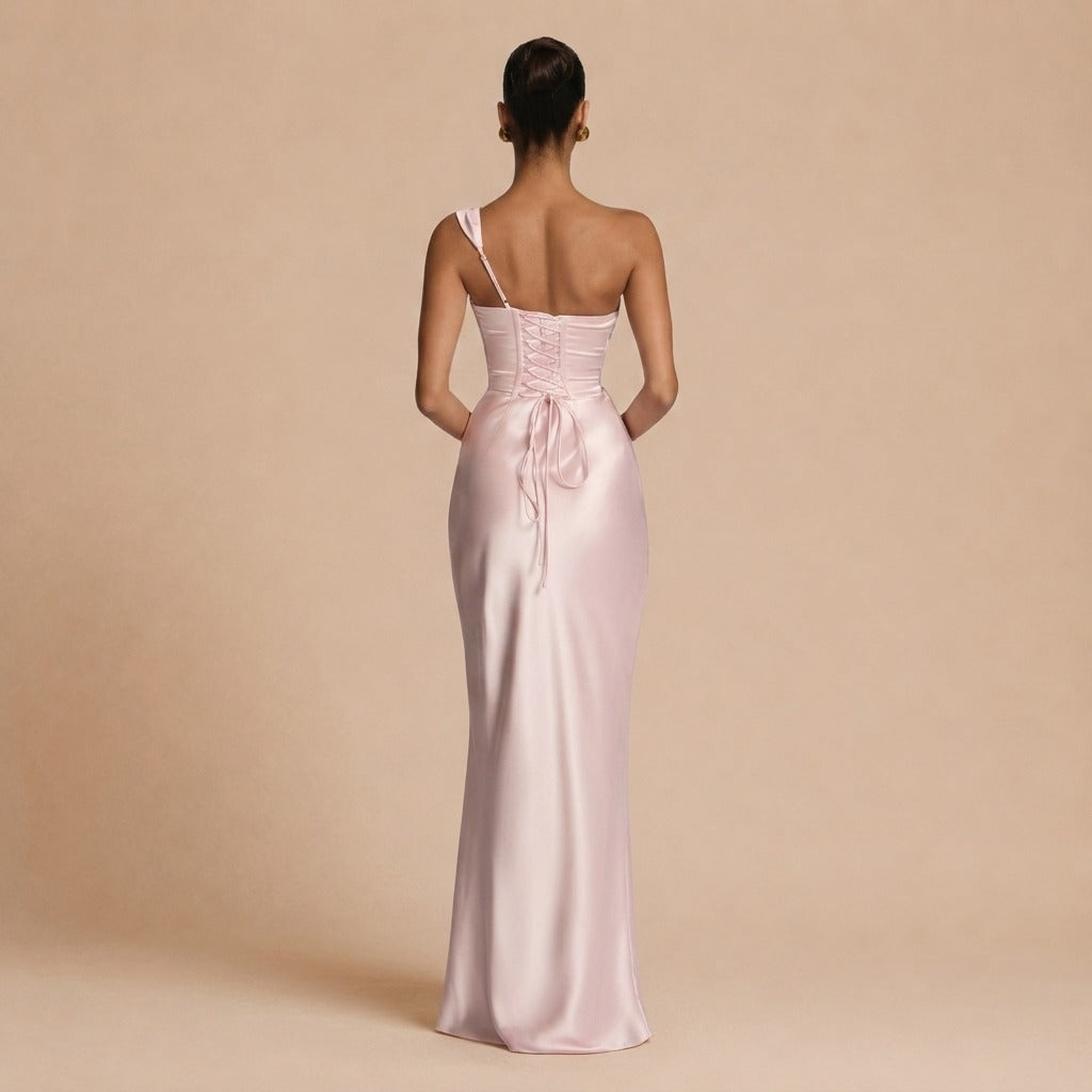 Carolina™ Dress - Asymmetrical Elegance with Satin Flow