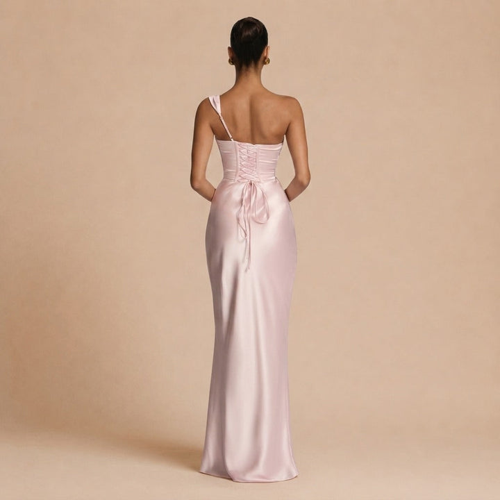 Carolina™ Dress - Asymmetrical Elegance with Satin Flow