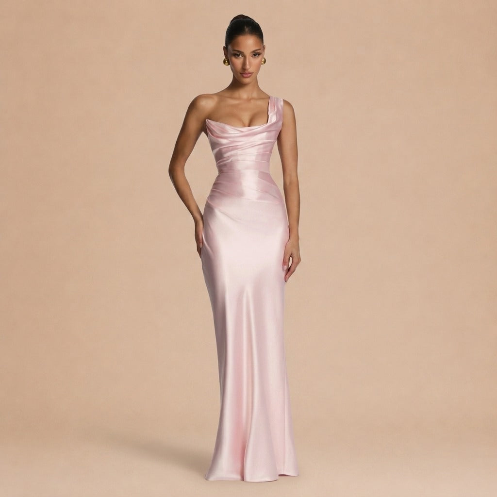 Carolina™ Dress - Asymmetrical Elegance with Satin Flow