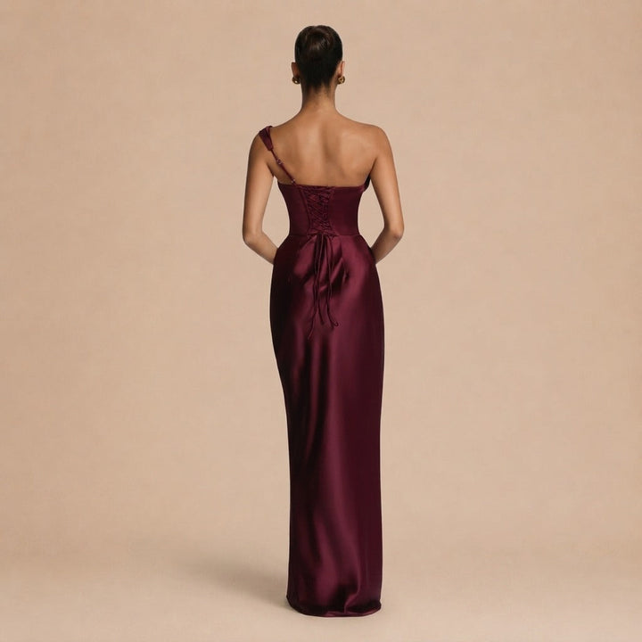 Carolina™ Dress - Asymmetrical Elegance with Satin Flow