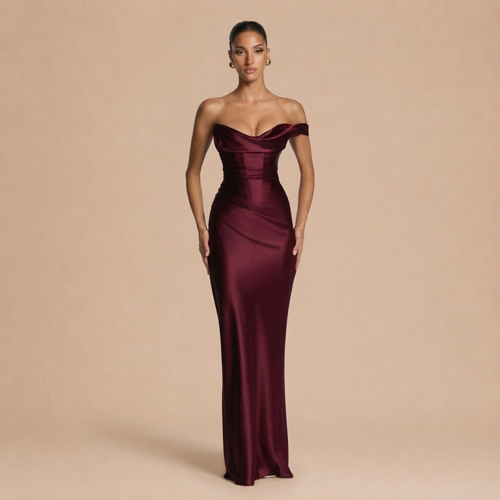 Carolina™ Dress - Asymmetrical Elegance with Satin Flow