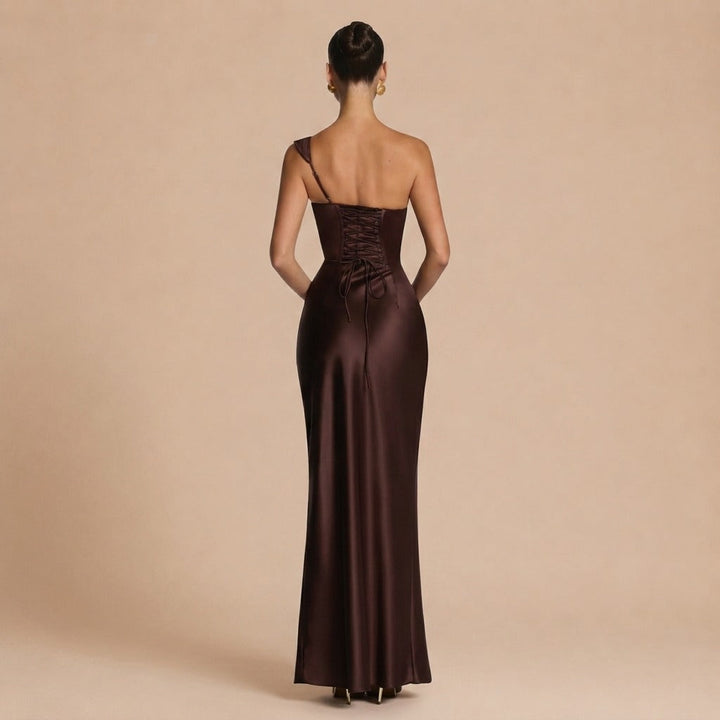 Carolina™ Dress - Asymmetrical Elegance with Satin Flow