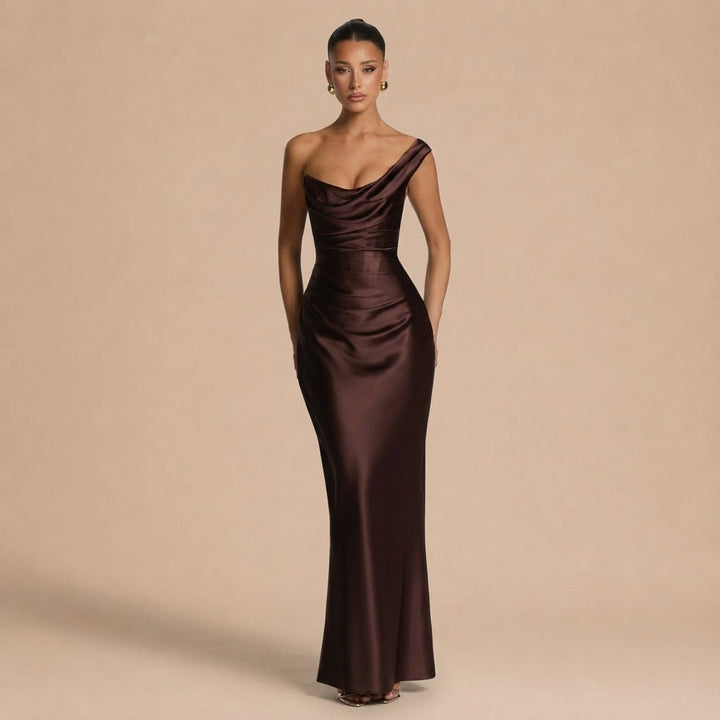 Carolina™ Dress - Asymmetrical Elegance with Satin Flow