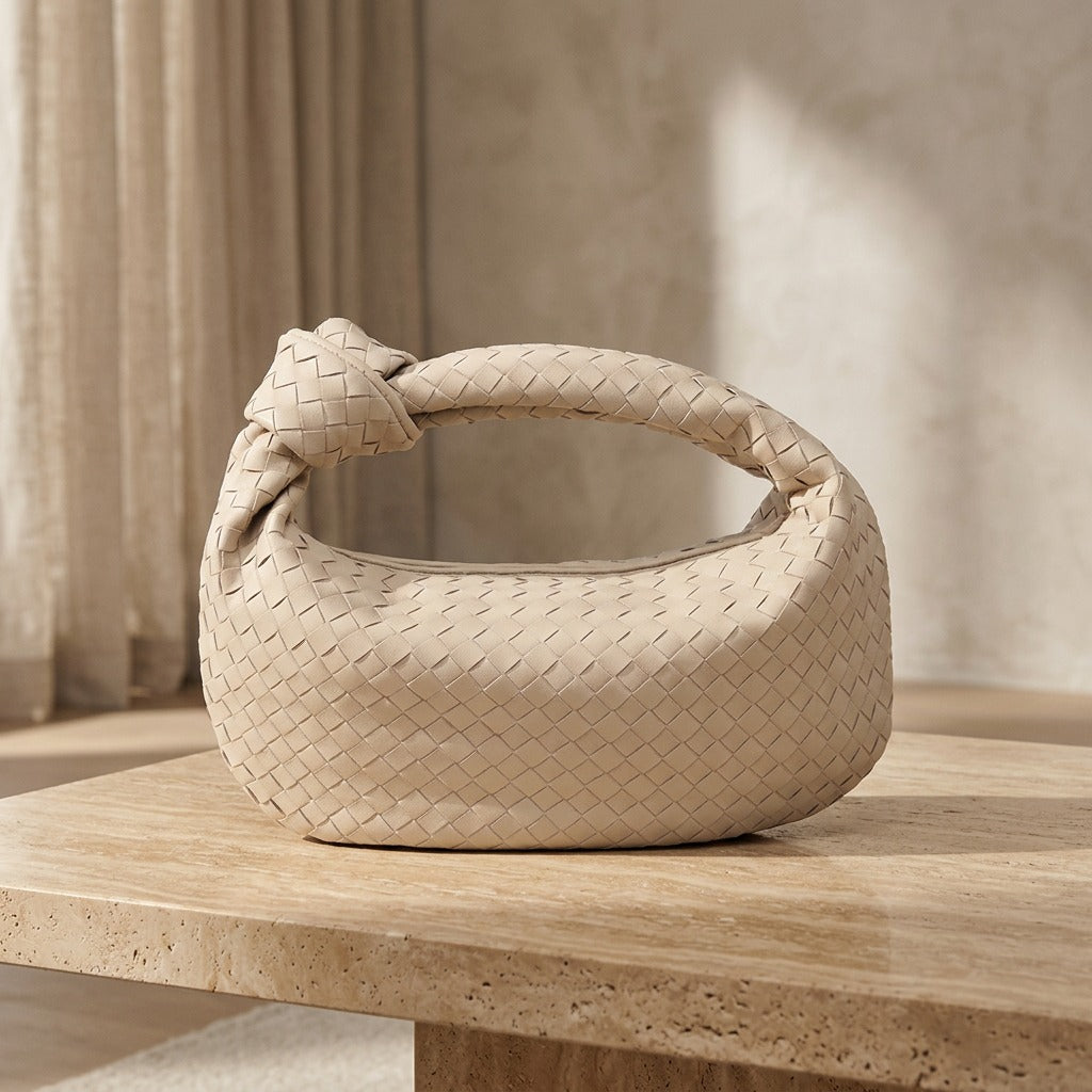 Purple Medium Woven Bag with Knot Detail