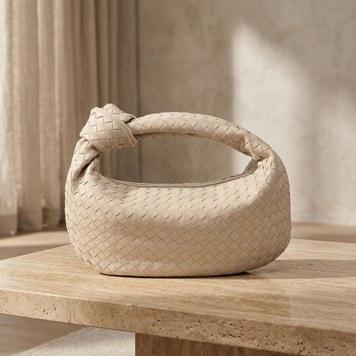 Purple Medium Woven Bag with Knot Detail