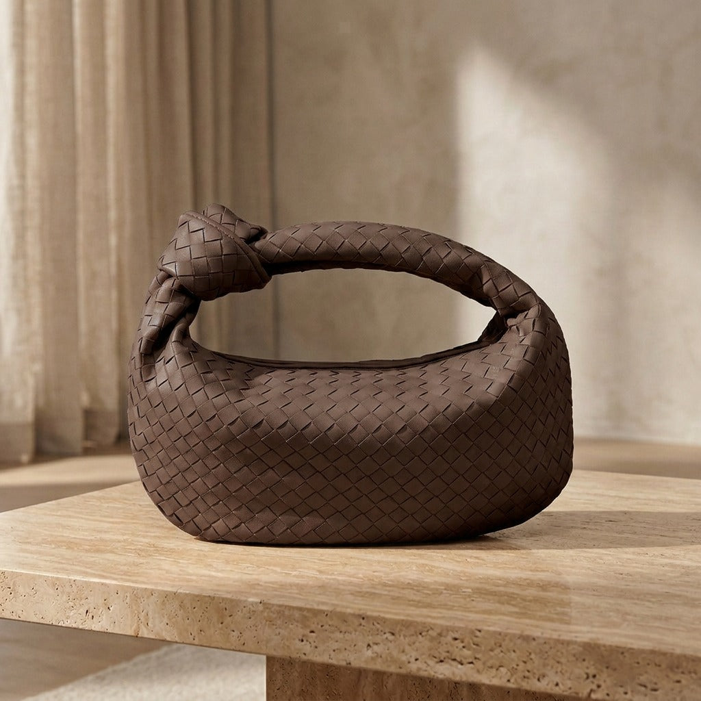Purple Medium Woven Bag with Knot Detail
