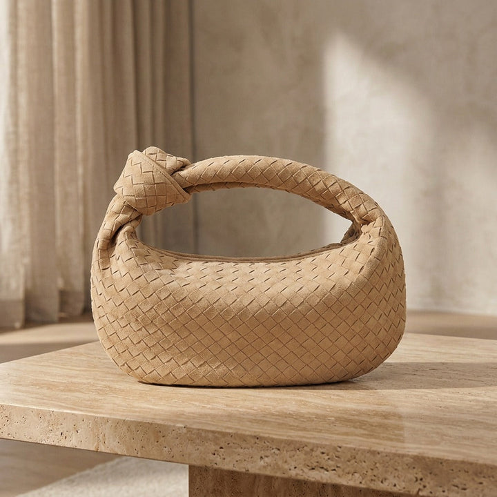 Purple Medium Woven Bag with Knot Detail