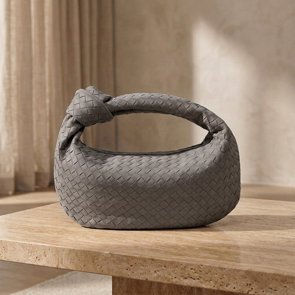 Purple Medium Woven Bag with Knot Detail