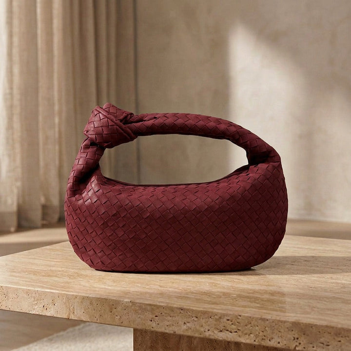 Purple Medium Woven Bag with Knot Detail