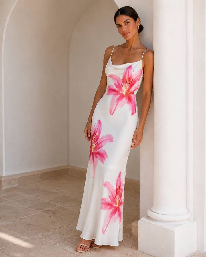 Magda | Floral Pattern Fitted Dress with Square Neck