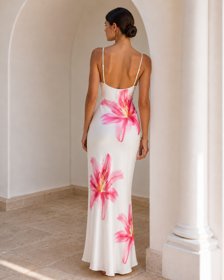 Magda | Floral Pattern Fitted Dress with Square Neck