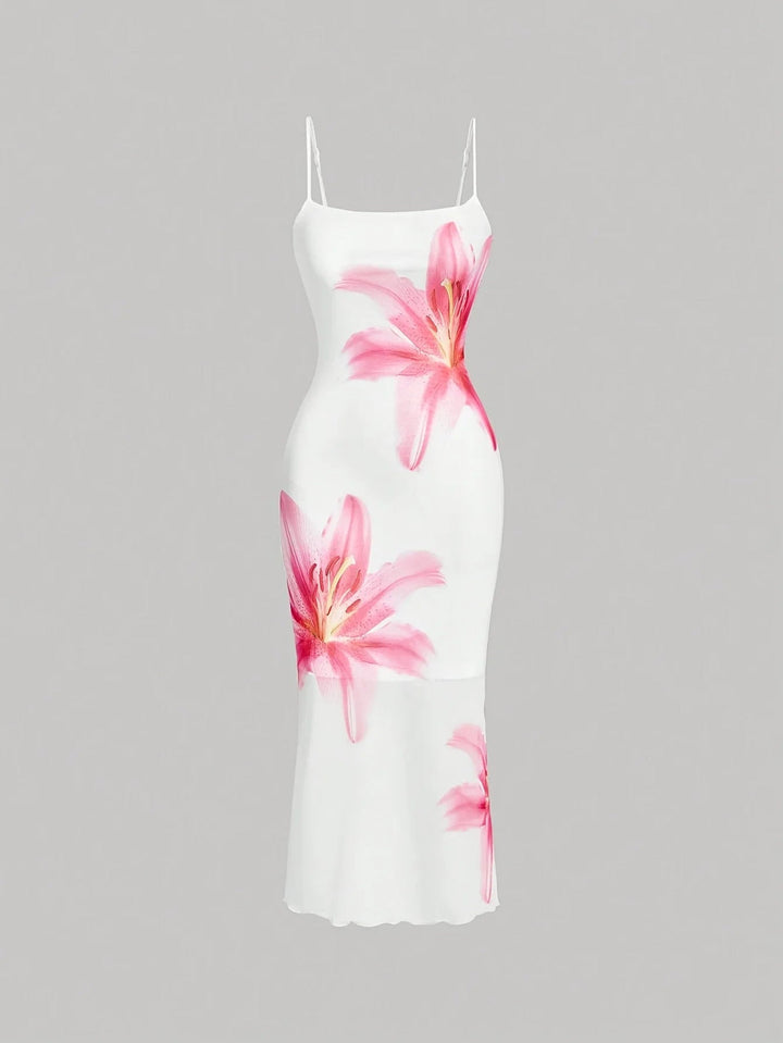 Magda | Floral Pattern Fitted Dress with Square Neck