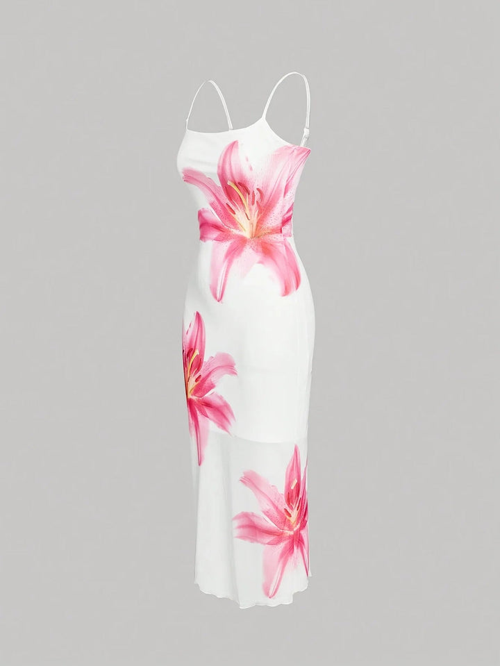 Magda | Floral Pattern Fitted Dress with Square Neck