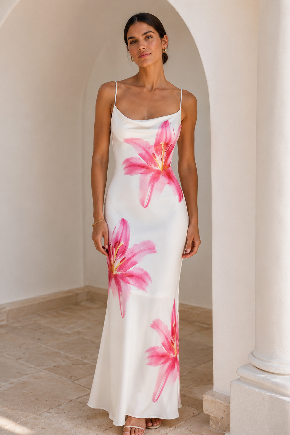 Magda | Floral Pattern Fitted Dress with Square Neck