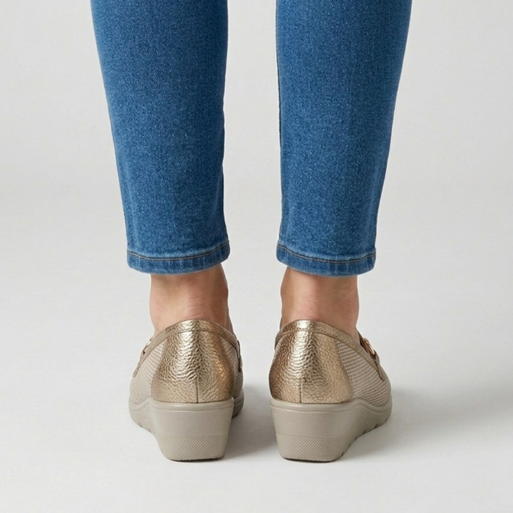 Beige and Black Heeled Loafers