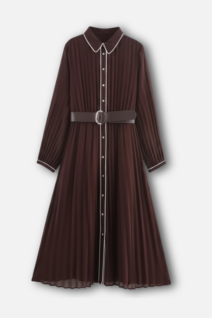 Gizela | Collared Pleated Midi Dress in Airy Fabric