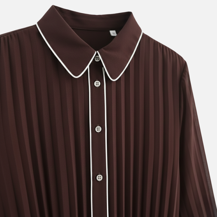 Gizela | Collared Pleated Midi Dress in Airy Fabric