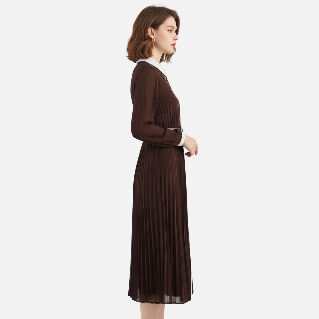 Gizela | Collared Pleated Midi Dress in Airy Fabric