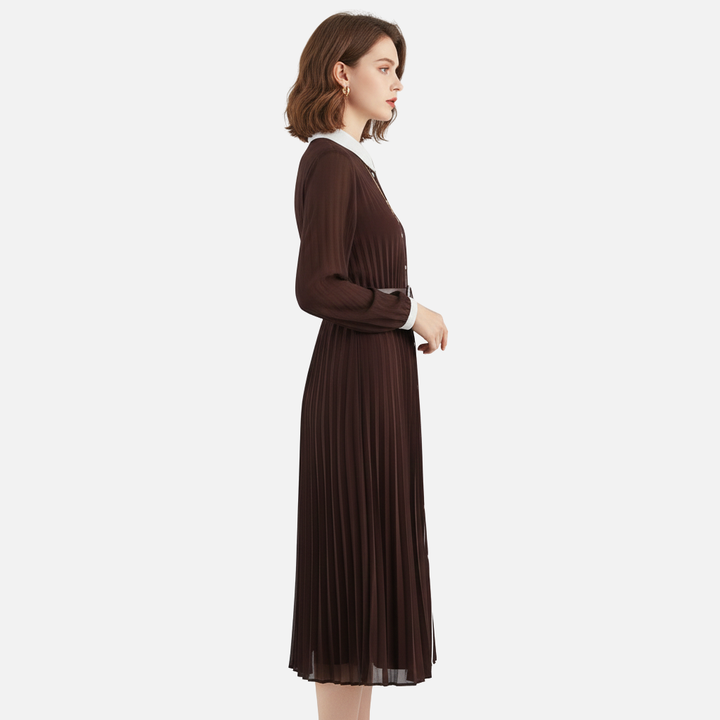Gizela | Collared Pleated Midi Dress in Airy Fabric