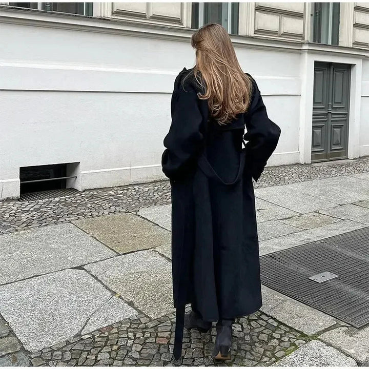 Double-Breasted Long Wool Blend Coat for Women