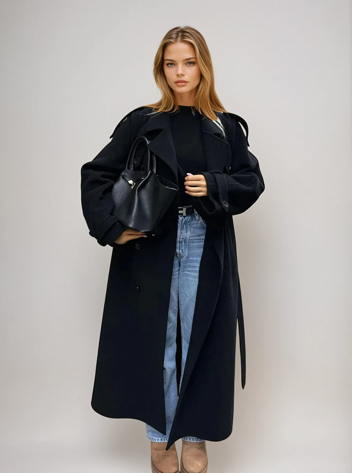 Double-Breasted Long Wool Blend Coat for Women