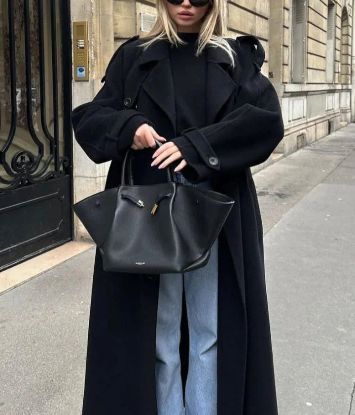 Double-Breasted Long Wool Blend Coat for Women
