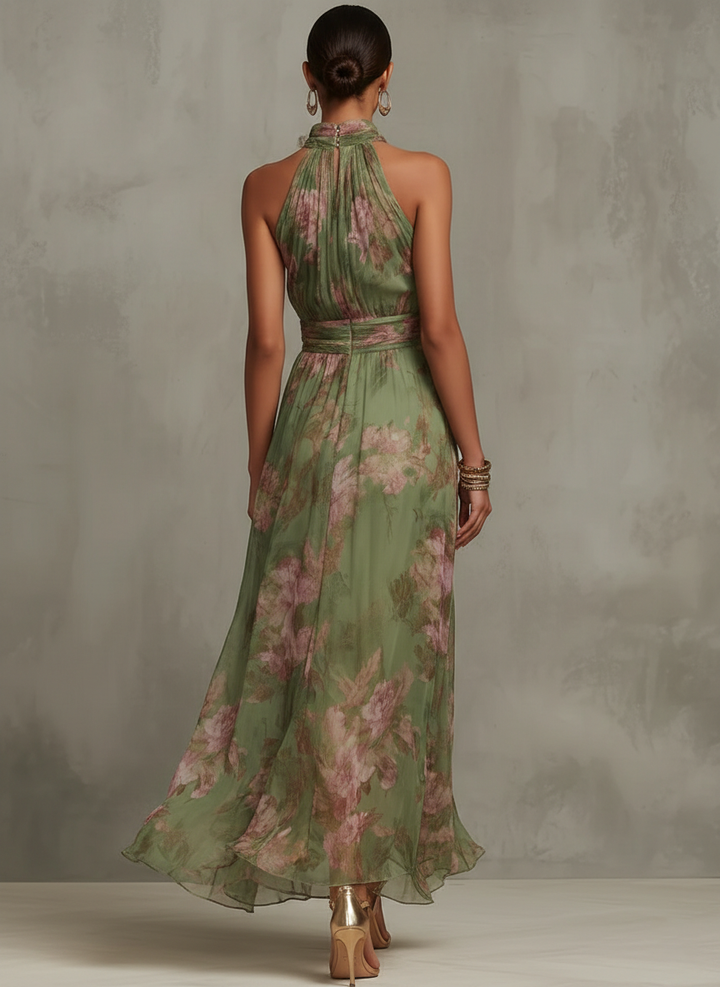 Livia™ | Elegant Floral Maxi Dress with Halter Neckline